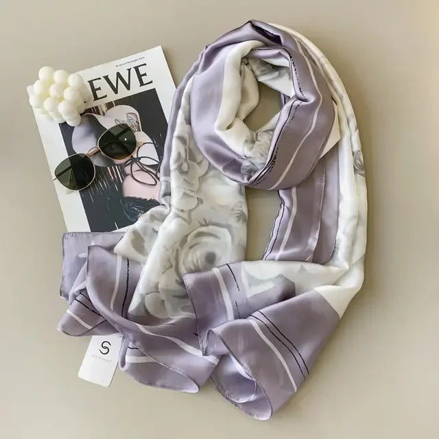 White and purple luxe silk scarf
