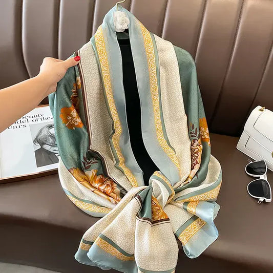 Beige mint silk scarf