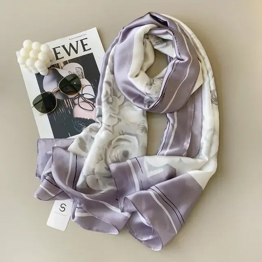 White and purple luxe silk scarf