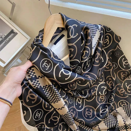 Navy printed luxe scarf